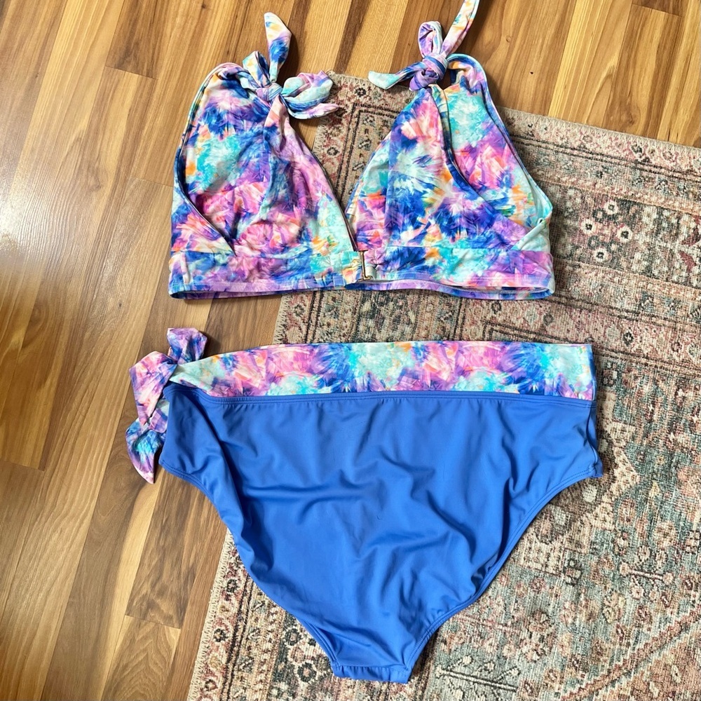Swimsuits For All Tie Dye Shoulder Bikini Set Shirred High Waist Brief 22 / 24 - Picture 3 of 12
